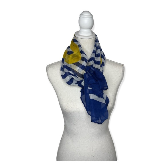 C’EST LA VIE Navy Blue Stripe & Yellow Scarf - Picture 3 of 8